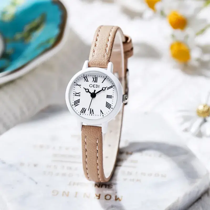 Goldie Women's Quartz Watch Brown Leather Band Small Elegant Belt Watch - Image 8