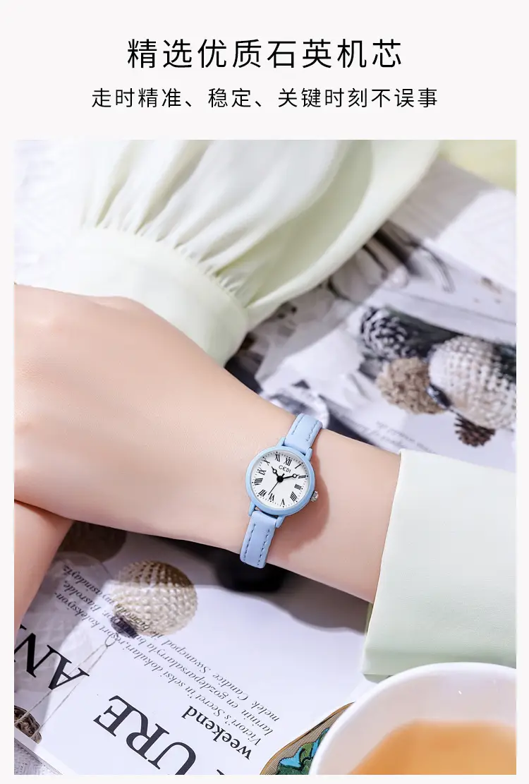 Goldie Women's Quartz Watch Brown Leather Band Small Elegant Belt Watch — feature 12
