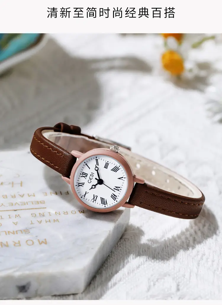 Goldie Women's Quartz Watch Brown Leather Band Small Elegant Belt Watch — feature 5