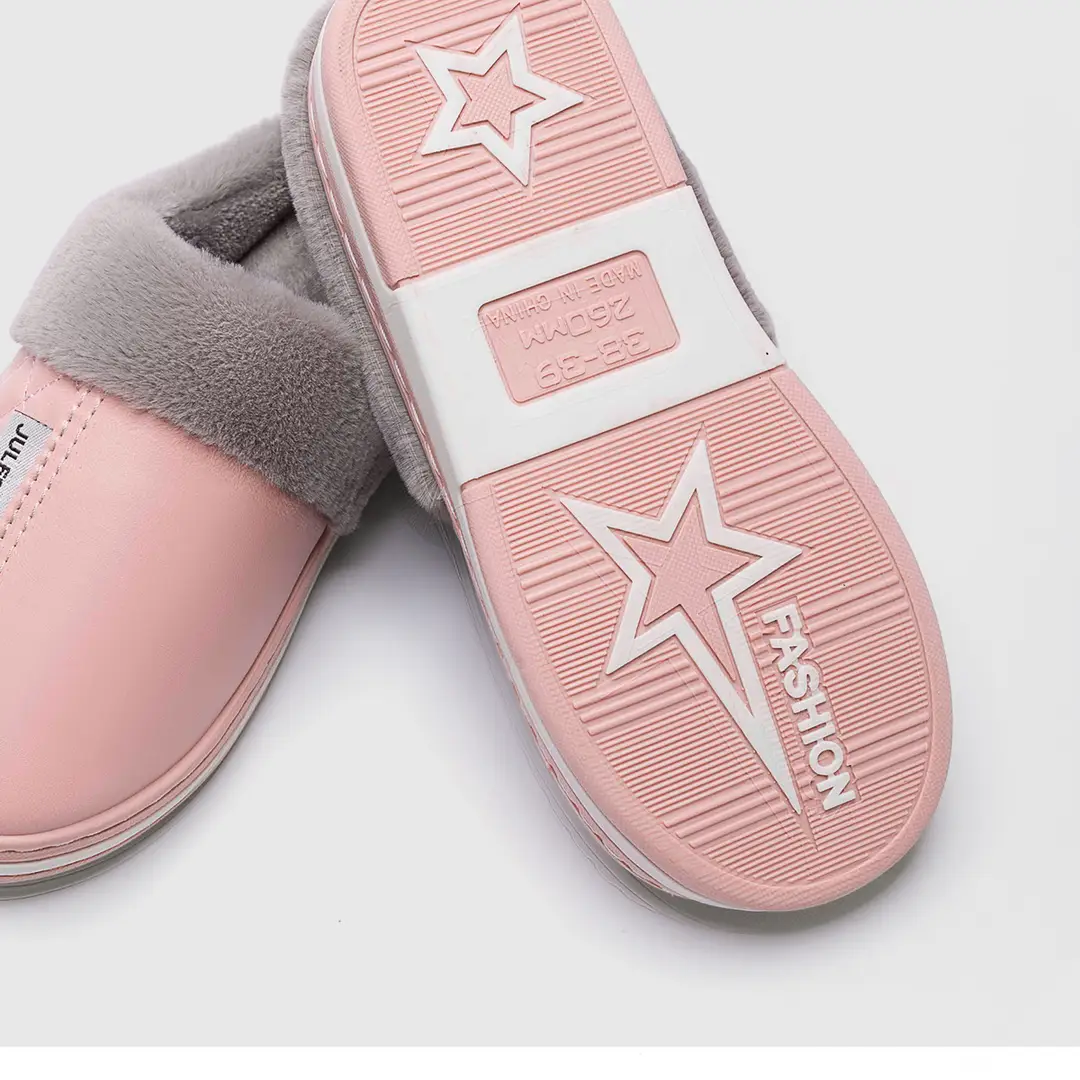 Pu Leather Cotton Slippers for Women 2026 Model Autumn and Winter Waterproof Household Non-Slip Warm Women's Shoes Home Leather Slippers Winter Men's — feature 14