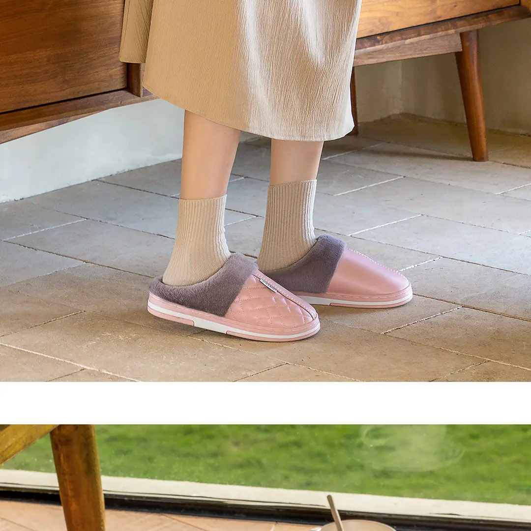 Pu Leather Cotton Slippers for Women 2026 Model Autumn and Winter Waterproof Household Non-Slip Warm Women's Shoes Home Leather Slippers Winter Men's — feature 16