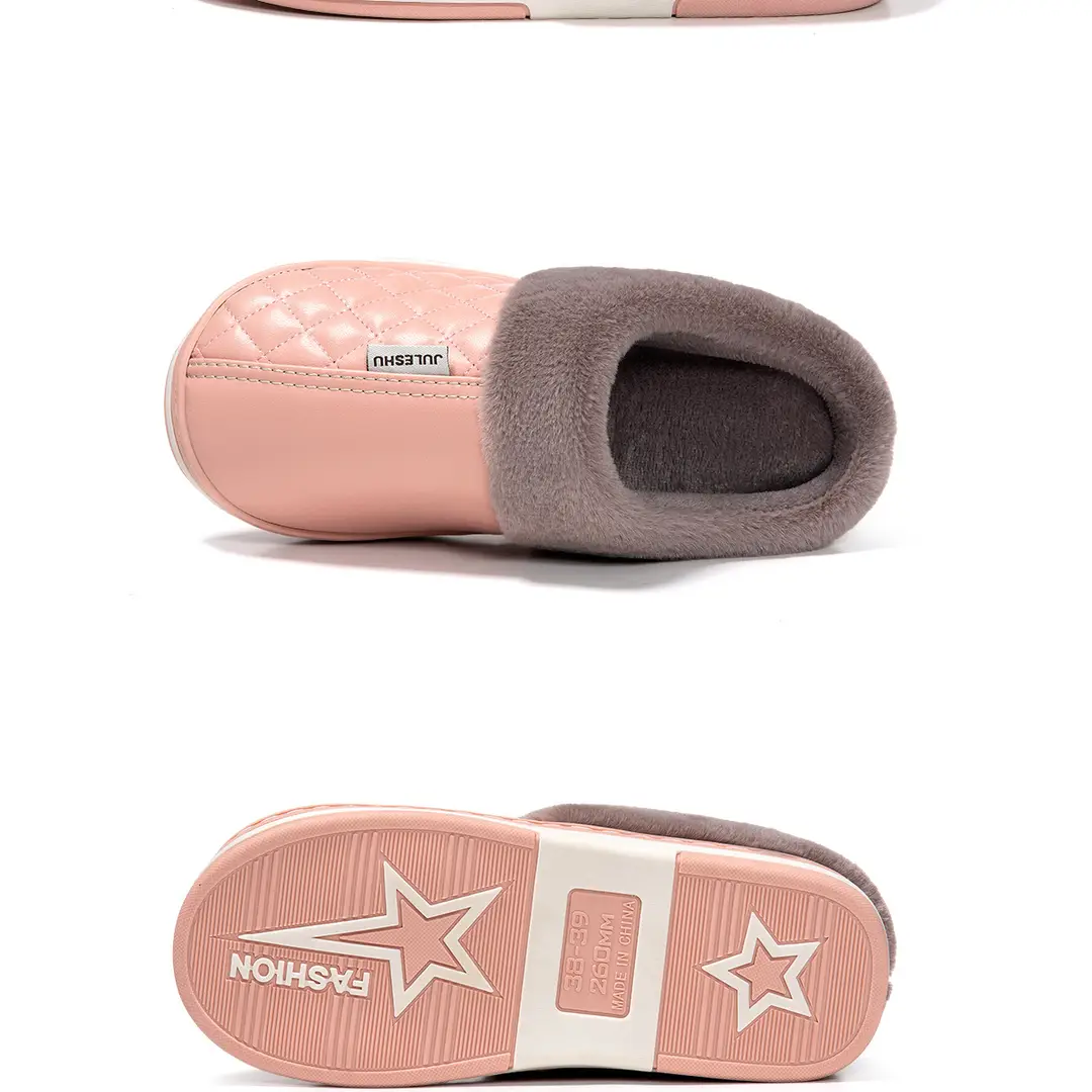 Pu Leather Cotton Slippers for Women 2026 Model Autumn and Winter Waterproof Household Non-Slip Warm Women's Shoes Home Leather Slippers Winter Men's — feature 24
