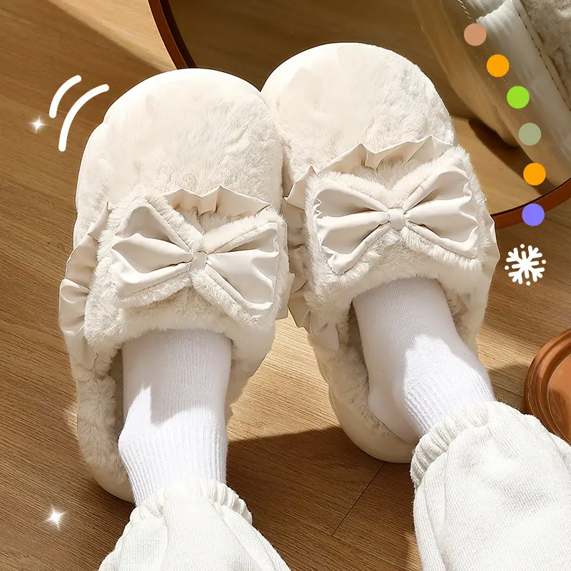 Couple cotton slippers women's autumn and winter thick bottom new warm non-slip fleece-lined home home plush slippers men's wholesale - Image 4
