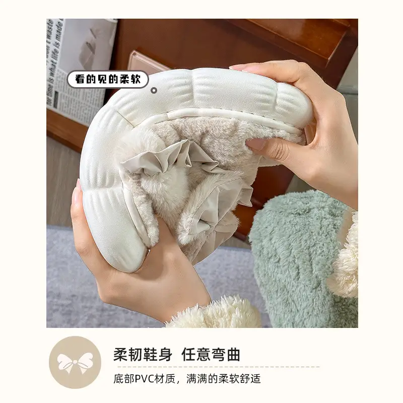 Couple cotton slippers women's autumn and winter thick bottom new warm non-slip fleece-lined home home plush slippers men's wholesale - Image 5