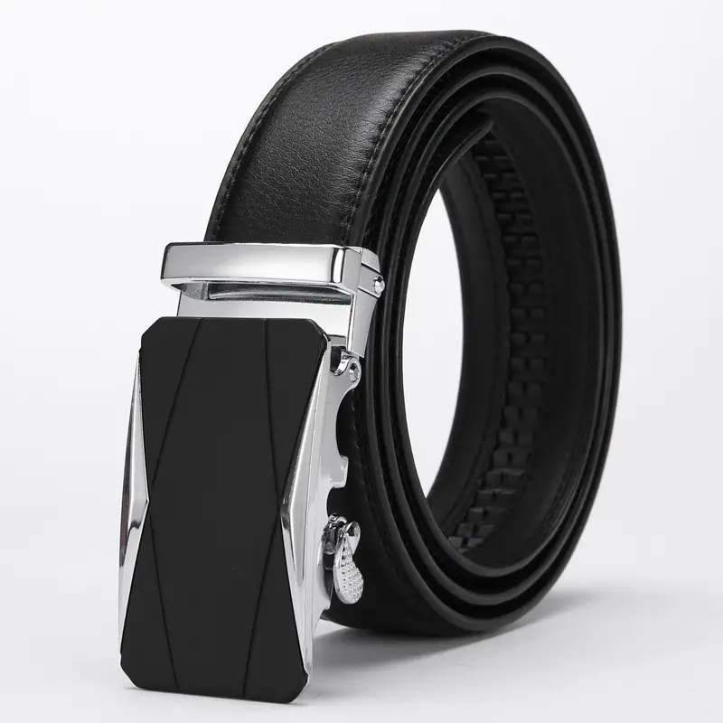 Men's Black Leather Belt with Automatic Buckle
