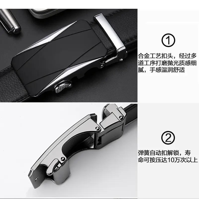 Men's Black Leather Belt with Automatic Buckle - Image 11