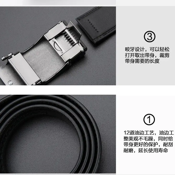 Men's Black Leather Belt with Automatic Buckle - Image 12
