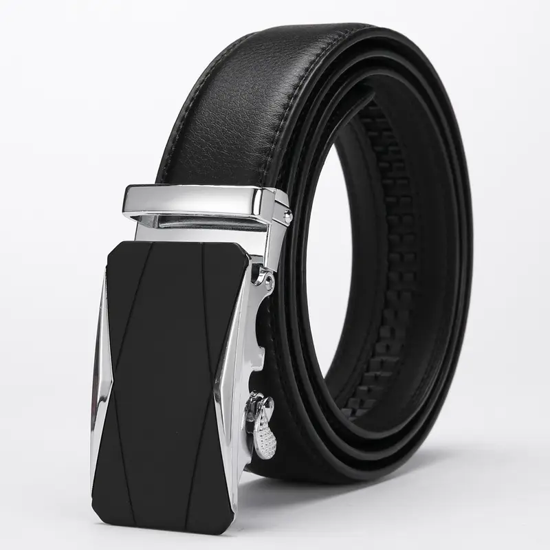 Men's Black Leather Belt with Automatic Buckle - Image 2