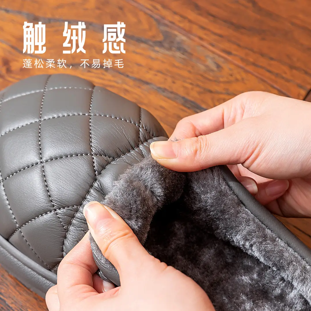 Waterproof Cotton Slippers for Women in Autumn and Winter, Indoor Home Leather-Covered Warm Non-Slip Thick-Soled Household Slippers with a Soft Cushioning Feel for Winter - Image 11