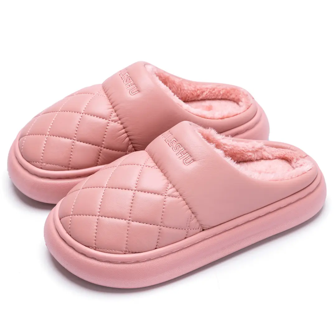Waterproof Cotton Slippers for Women in Autumn and Winter, Indoor Home Leather-Covered Warm Non-Slip Thick-Soled Household Slippers with a Soft Cushioning Feel for Winter - Image 13