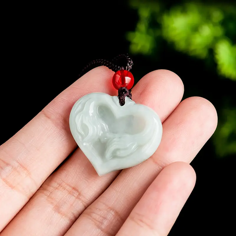 Natural Burma A Jade Heart Pendant for Men Women