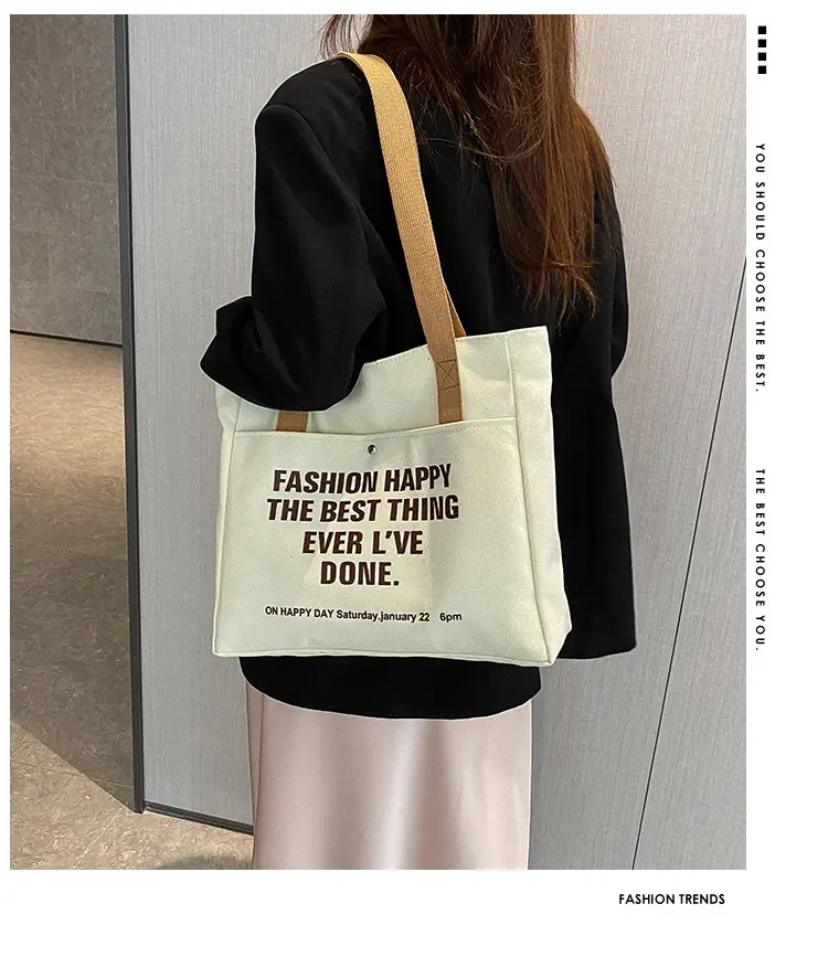 Canvas Student Tote Bag Large Capacity South Korea — feature 1