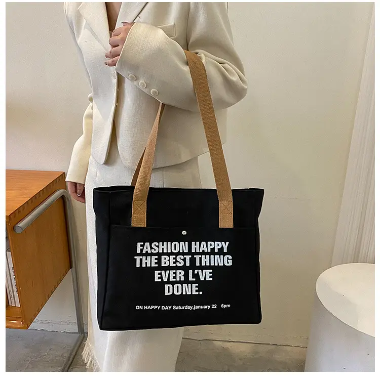 Canvas Student Tote Bag Large Capacity South Korea - Image 3