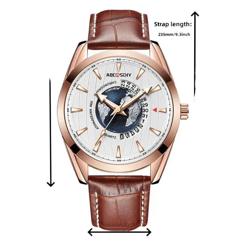 Aocasdiy Men's Luminous Quartz Calendar Watch Black Belt