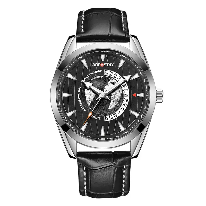 Aocasdiy Men's Luminous Quartz Calendar Watch Black Belt - Image 2