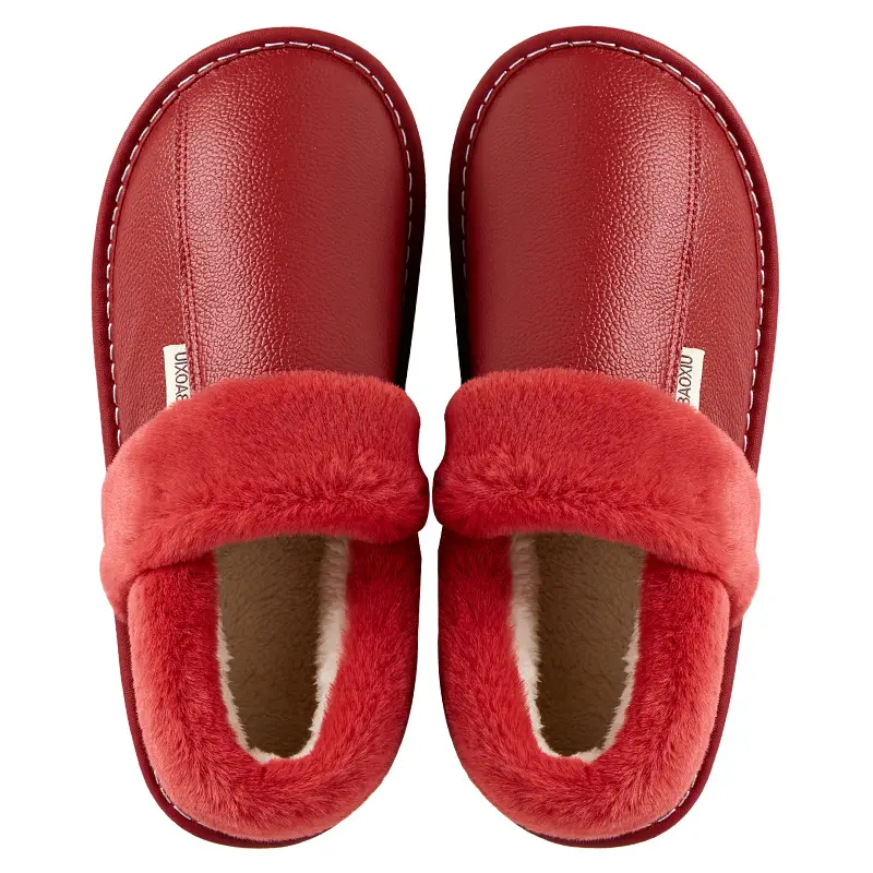 Waterproof Cotton Slippers Women's Autumn and Winter Bag Heel Indoor Home Thickened Warm Non-slip Leather Slippers Cowhide Thick Bottom Household - Image 13