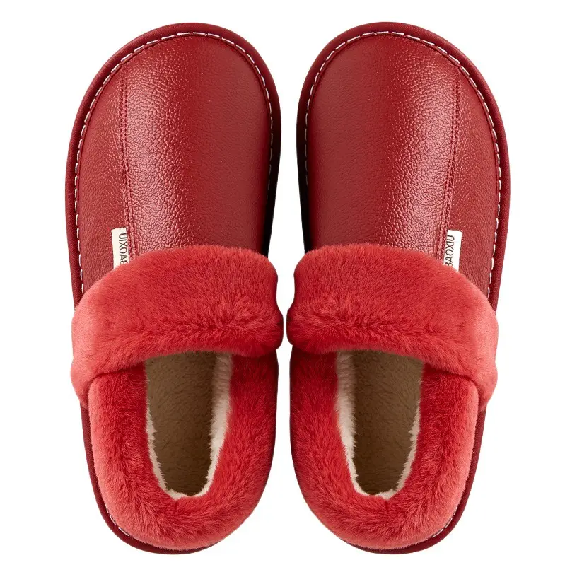 Women's Red Wool Thickened Slippers Winter Indoor Warm
