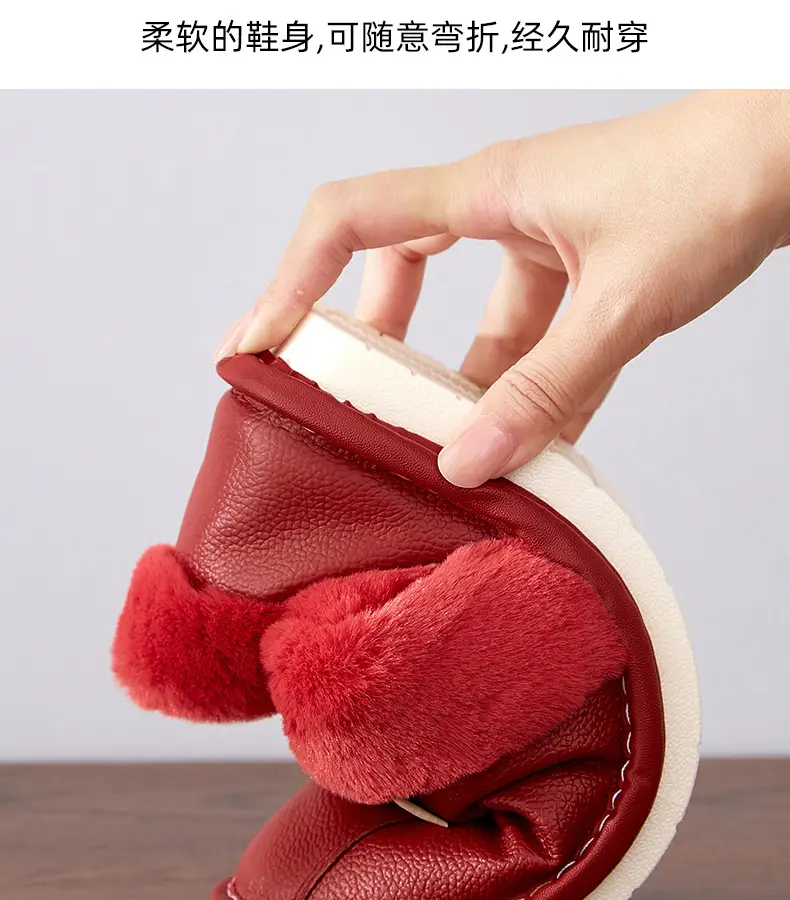 Waterproof Cotton Slippers Women's Autumn and Winter Bag Heel Indoor Home Thickened Warm Non-slip Leather Slippers Cowhide Thick Bottom Household — feature 11