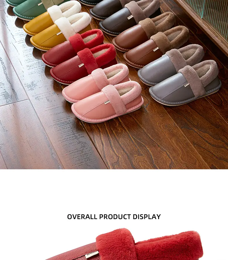 Waterproof Cotton Slippers Women's Autumn and Winter Bag Heel Indoor Home Thickened Warm Non-slip Leather Slippers Cowhide Thick Bottom Household — feature 26