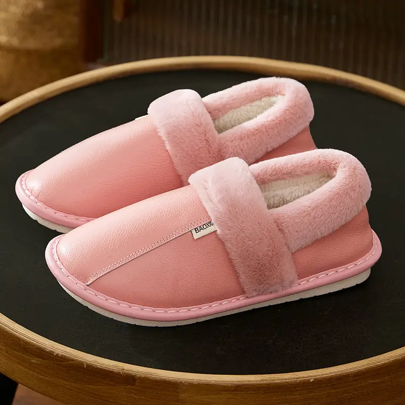 Waterproof Cotton Slippers Women's Autumn and Winter Bag Heel Indoor Home Thickened Warm Non-slip Leather Slippers Cowhide Thick Bottom Household - Image 2