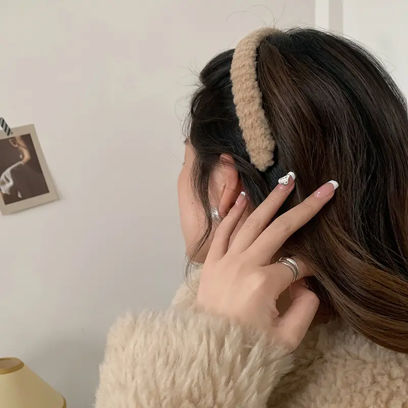 New Autumn Winter Maillard Lamb Hairband Plush Beige - Image 6