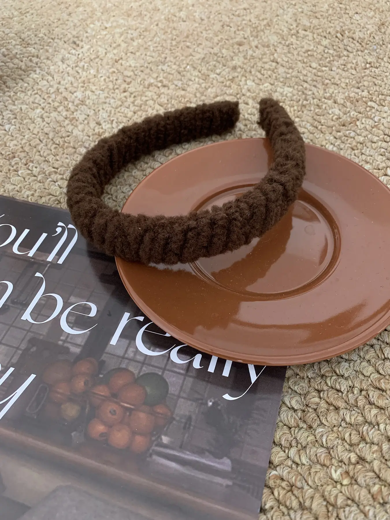 New Autumn Winter Maillard Lamb Hairband Plush Beige - Image 2