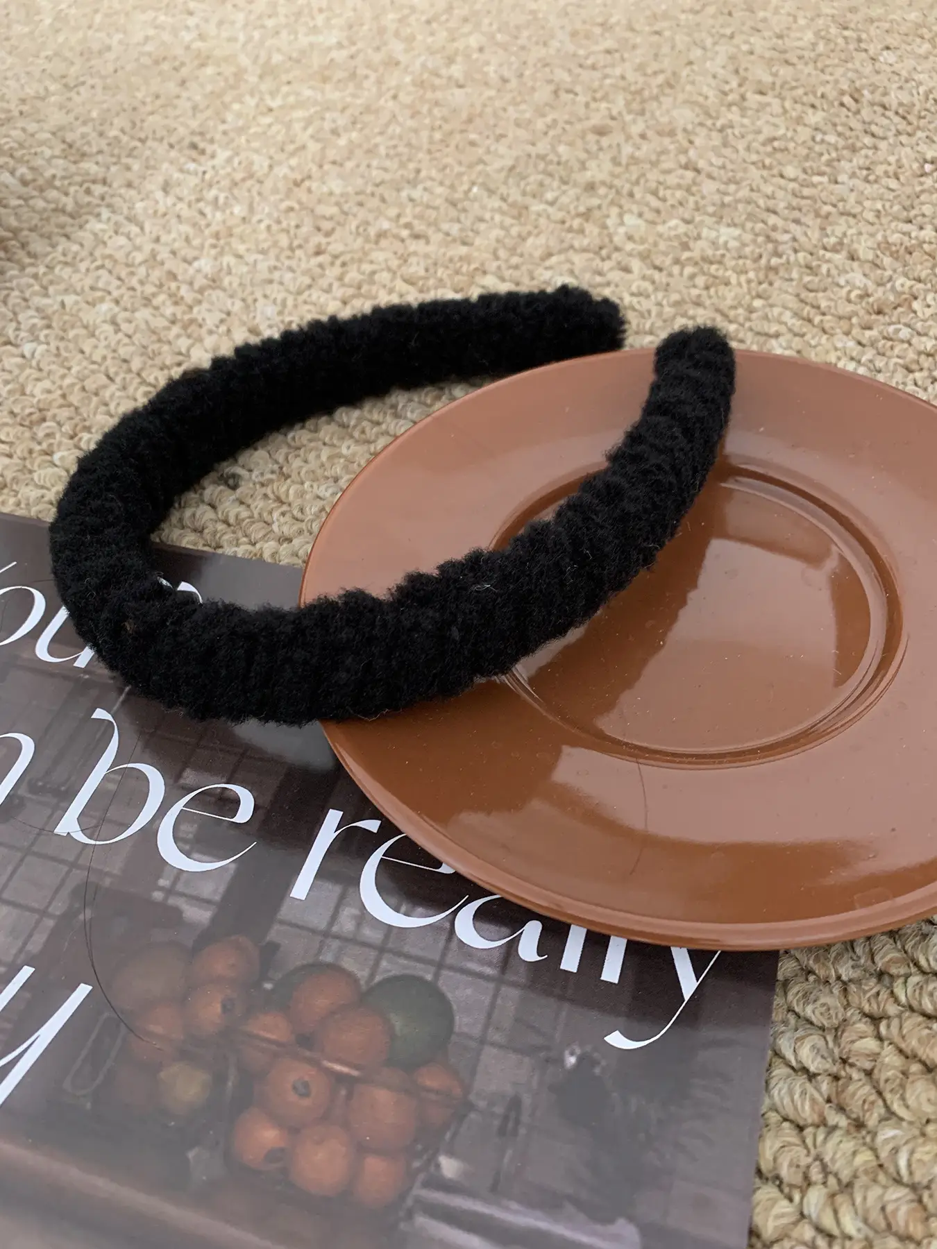 New Autumn Winter Maillard Lamb Hairband Plush Beige - Image 3