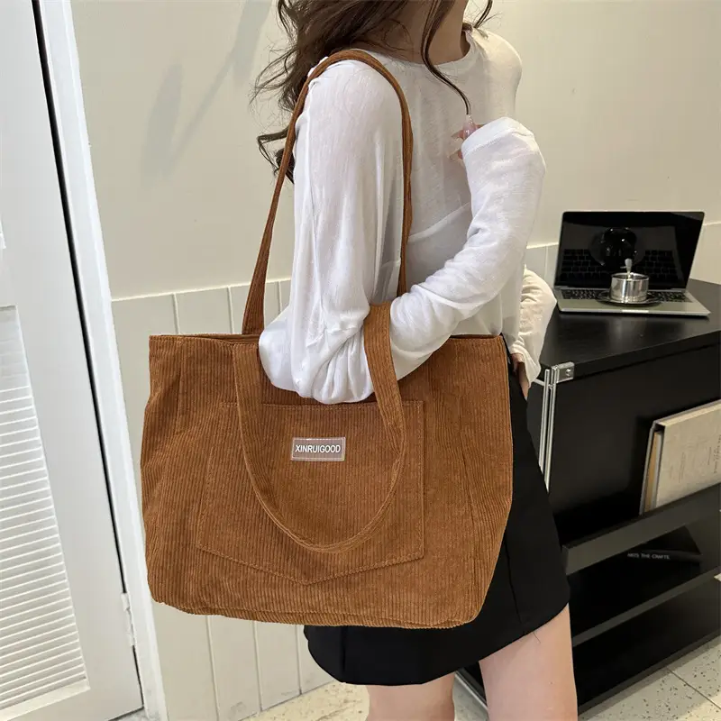 Women's Grey Corduroy Shoulder Bag 2023 - Image 8