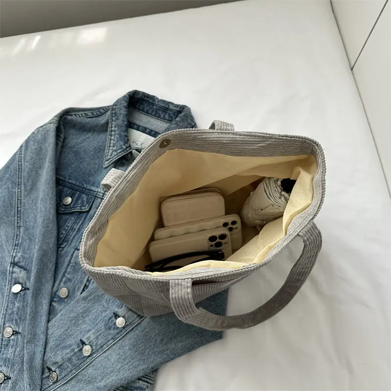Women's Grey Corduroy Shoulder Bag 2023 - Image 9