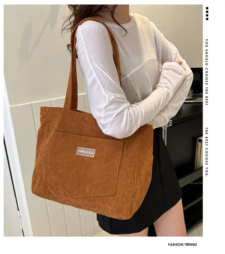 Women's Grey Corduroy Shoulder Bag 2023 — feature 1