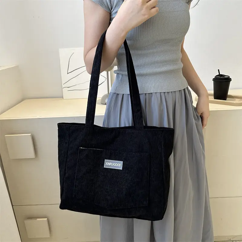 Women's Grey Corduroy Shoulder Bag 2023 - Image 2
