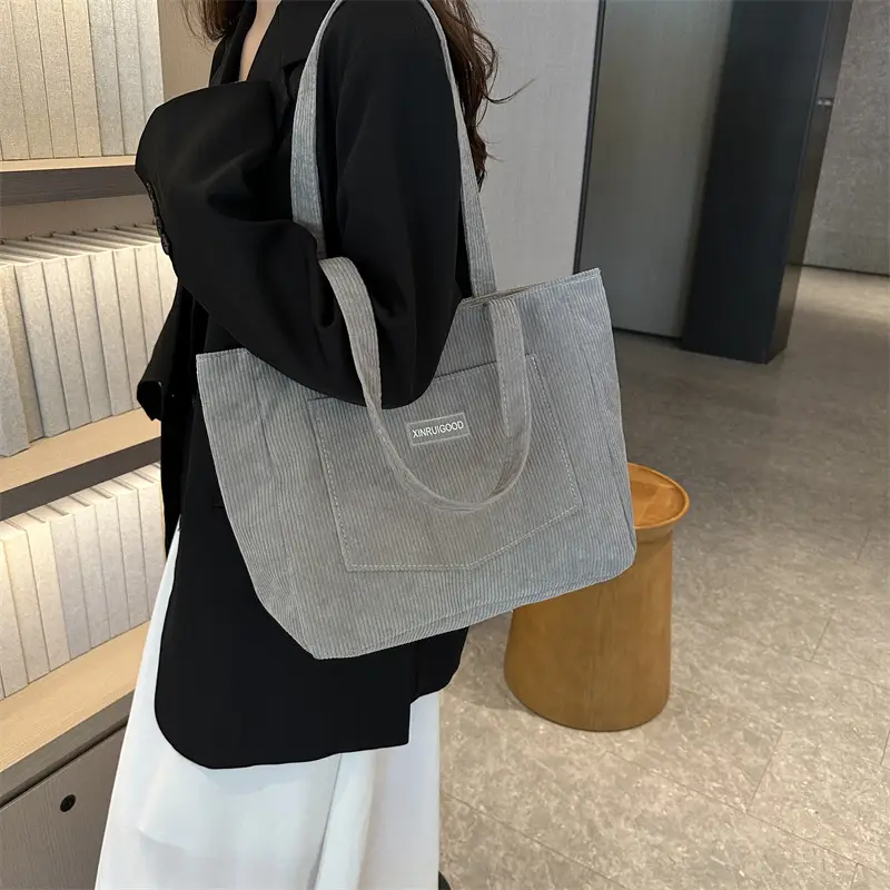 Women's Grey Corduroy Shoulder Bag 2023 - Image 3