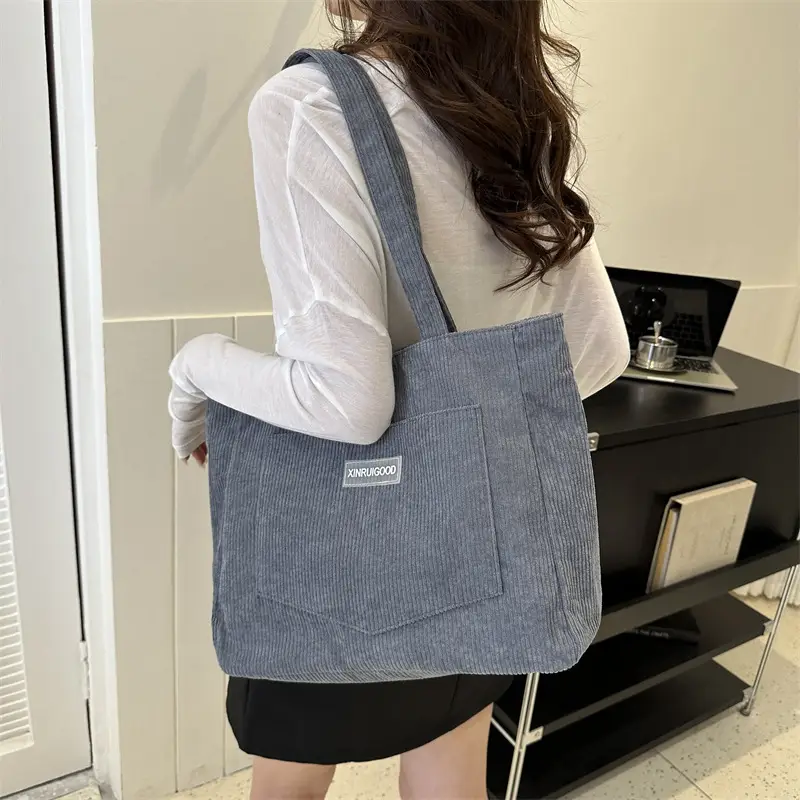 Women's Grey Corduroy Shoulder Bag 2023 - Image 4