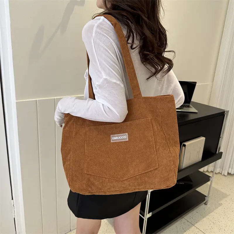 Women's Grey Corduroy Shoulder Bag 2023 - Image 5