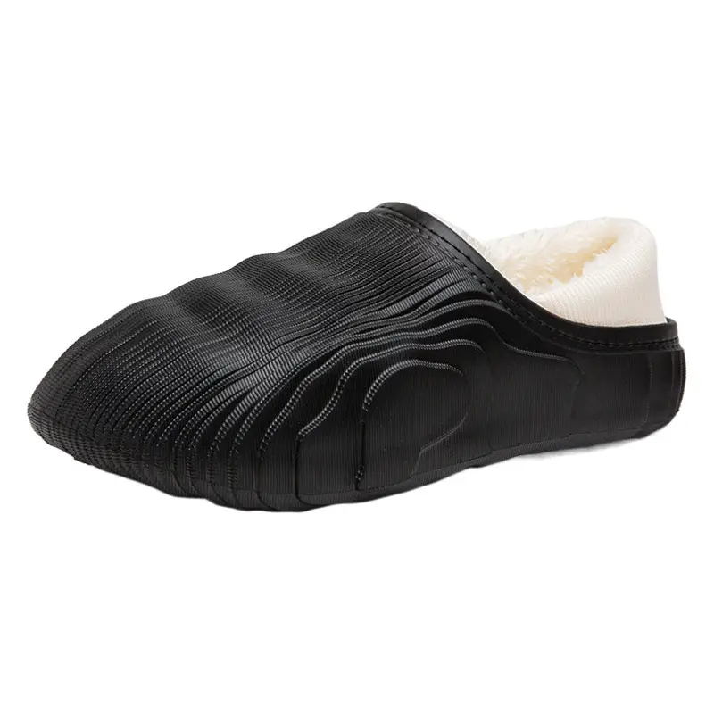 Men's Black Wool Slip-On Winter Slippers