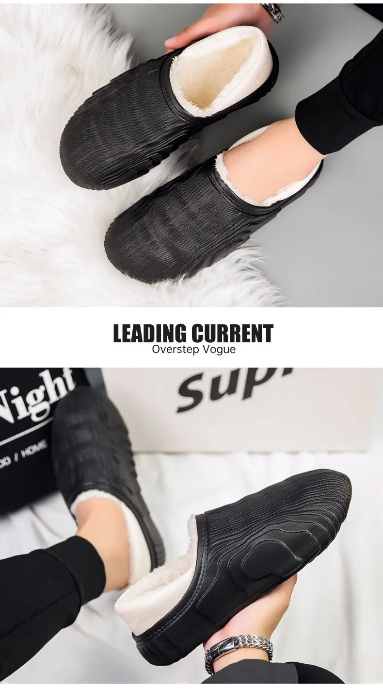 Cotton-padded shoes men's cotton-padded slippers with heel winter indoor home drooping warm woolen slippers trendy lazy shoes cross-border — feature 11