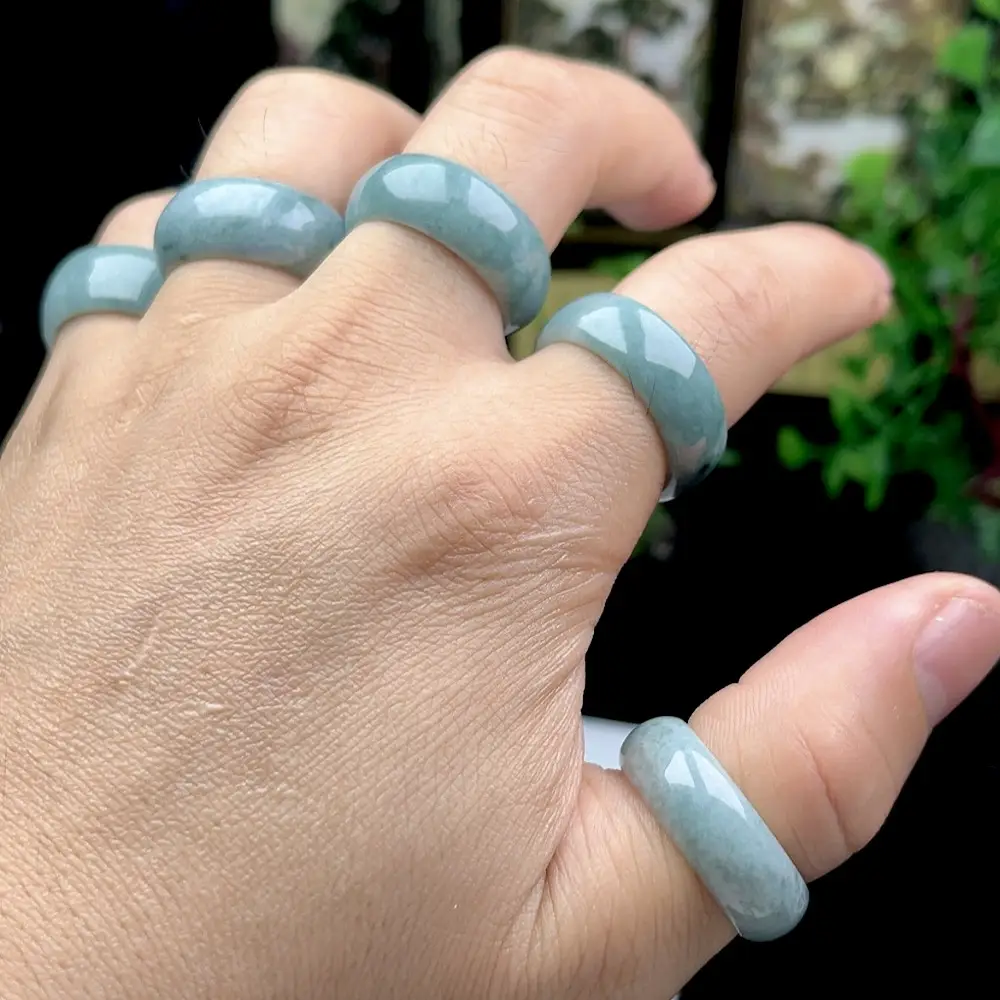 Blue Water Oil Jade Ring A-Grade Jewelry - Image 2