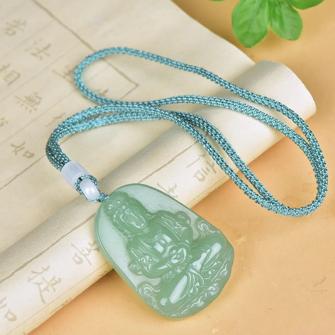 Xinjiang Dongling Jade Buddha Pendant Gold Silk Blue - Image 3