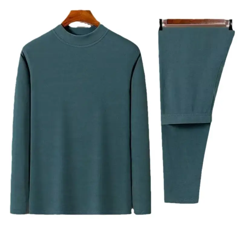 Men's Fleece Thermal Set Teal Long Sleeve Trousers - Image 39