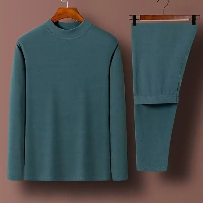 Men's Fleece Thermal Set Teal Long Sleeve Trousers - Image 24