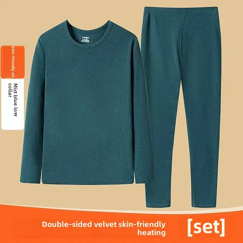 Men's Fleece Thermal Set Teal Long Sleeve Trousers - Image 7