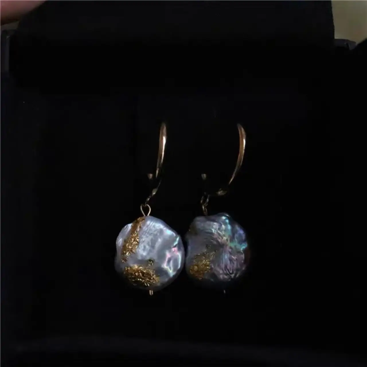 Vintage Pearl Earrings Gold Foil Button