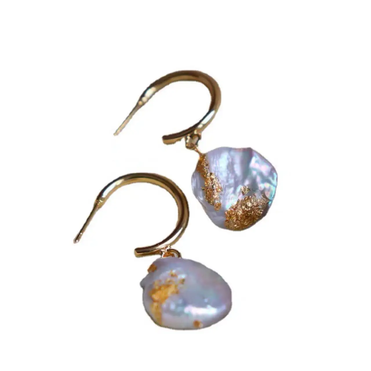 Vintage Pearl Earrings Gold Foil Button