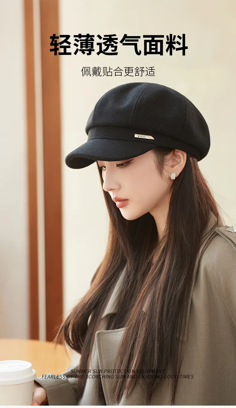 Women's Autumn Winter Octagonal Woolen Hat with Metal Logo — feature 7