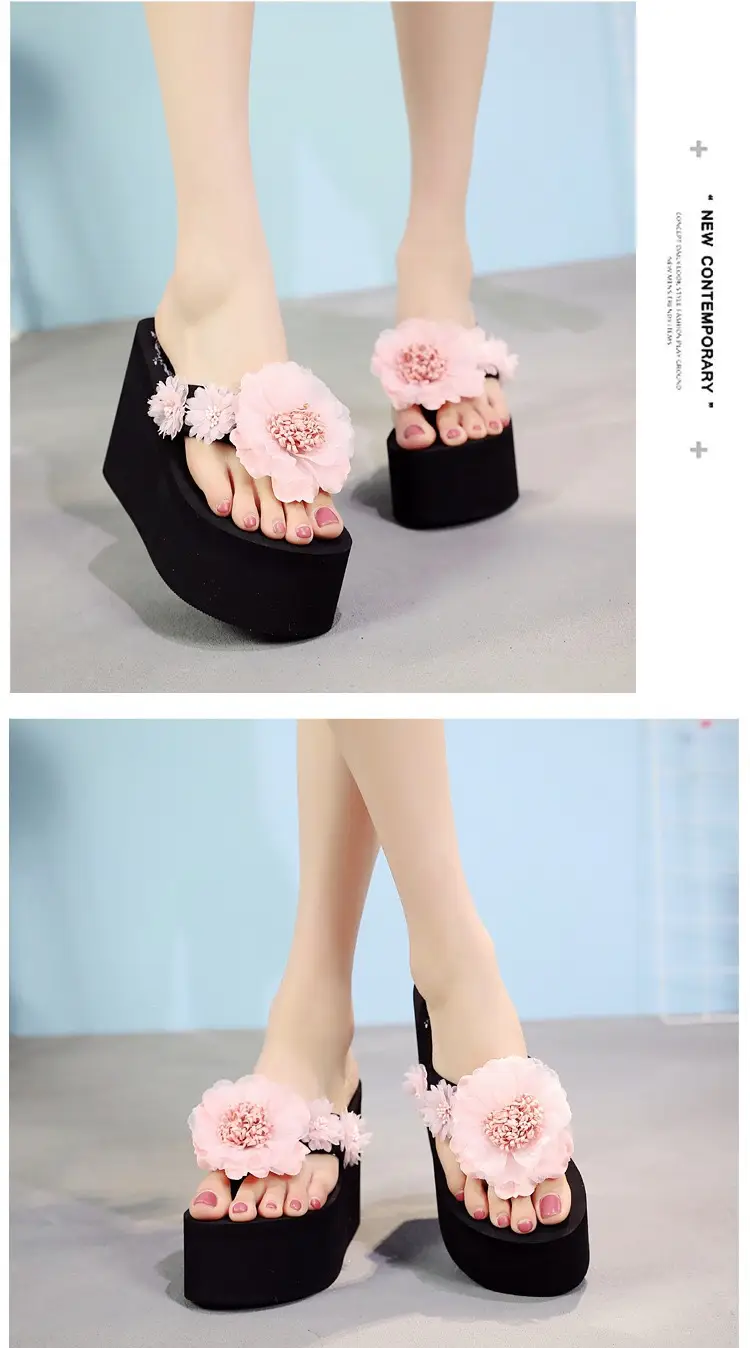 Blue Flower Thick Heel Slippers for Women — feature 11