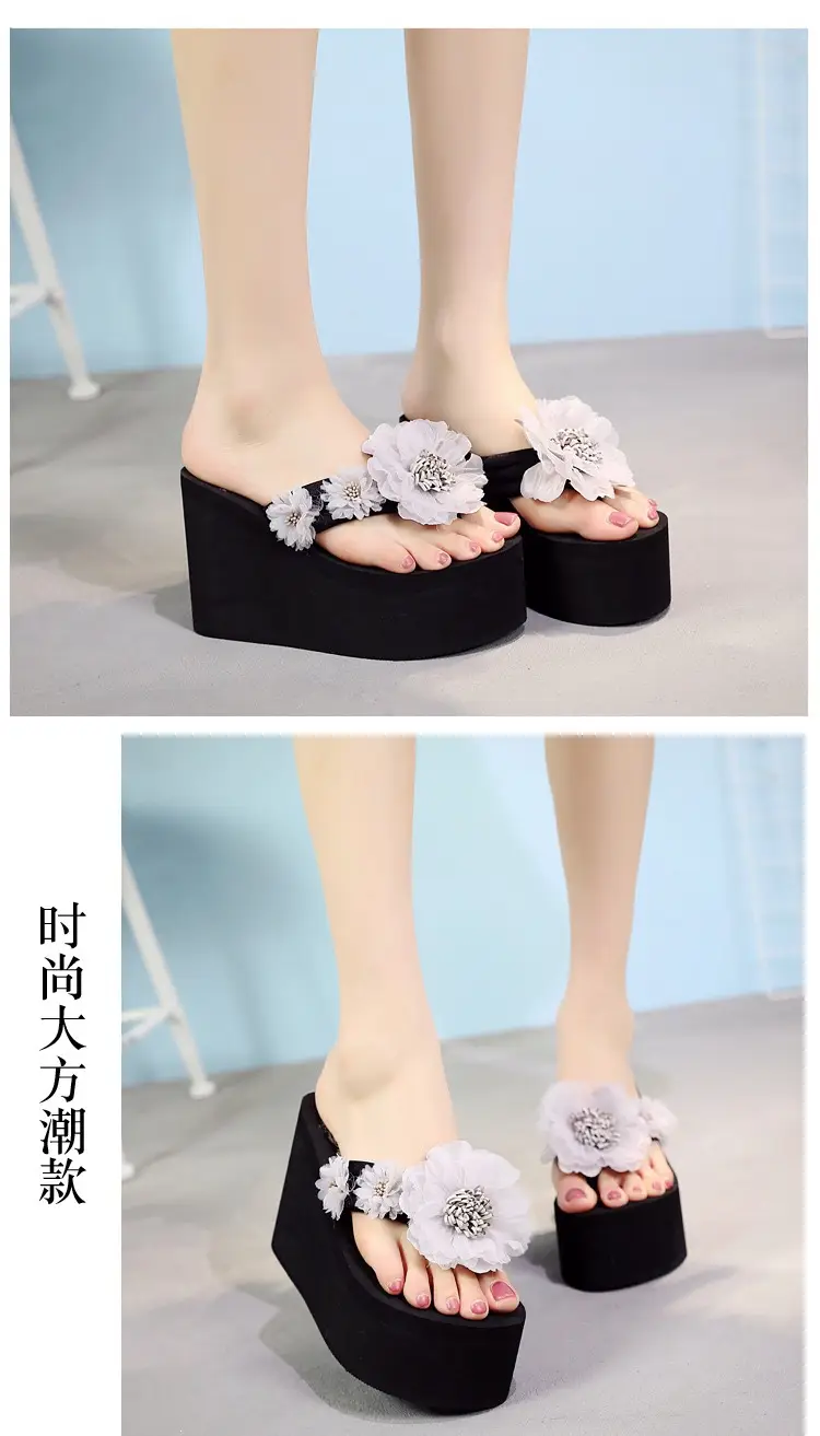 Blue Flower Thick Heel Slippers for Women — feature 12