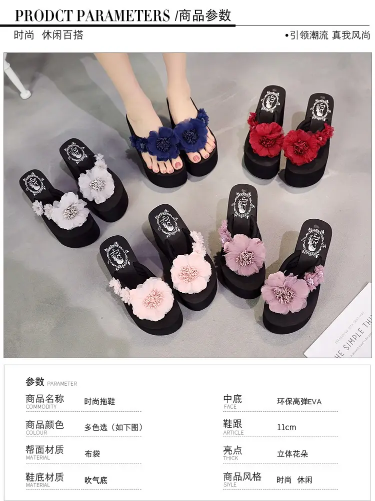 Blue Flower Thick Heel Slippers for Women — feature 13