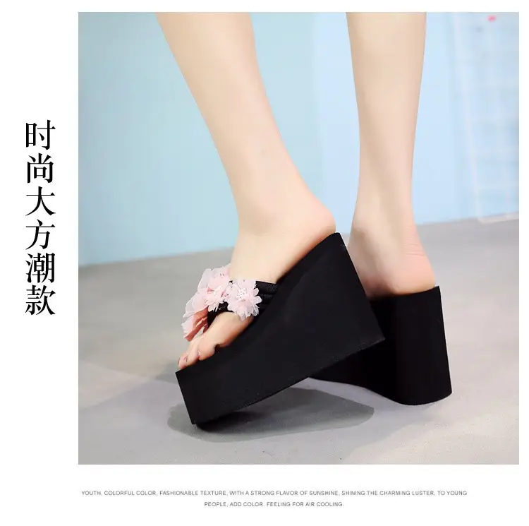 Blue Flower Thick Heel Slippers for Women — feature 14