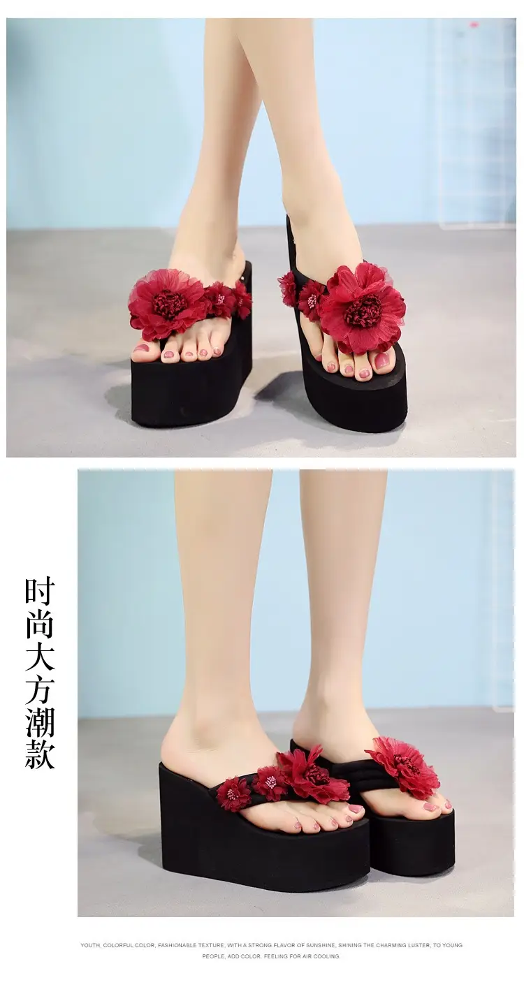 Blue Flower Thick Heel Slippers for Women — feature 5