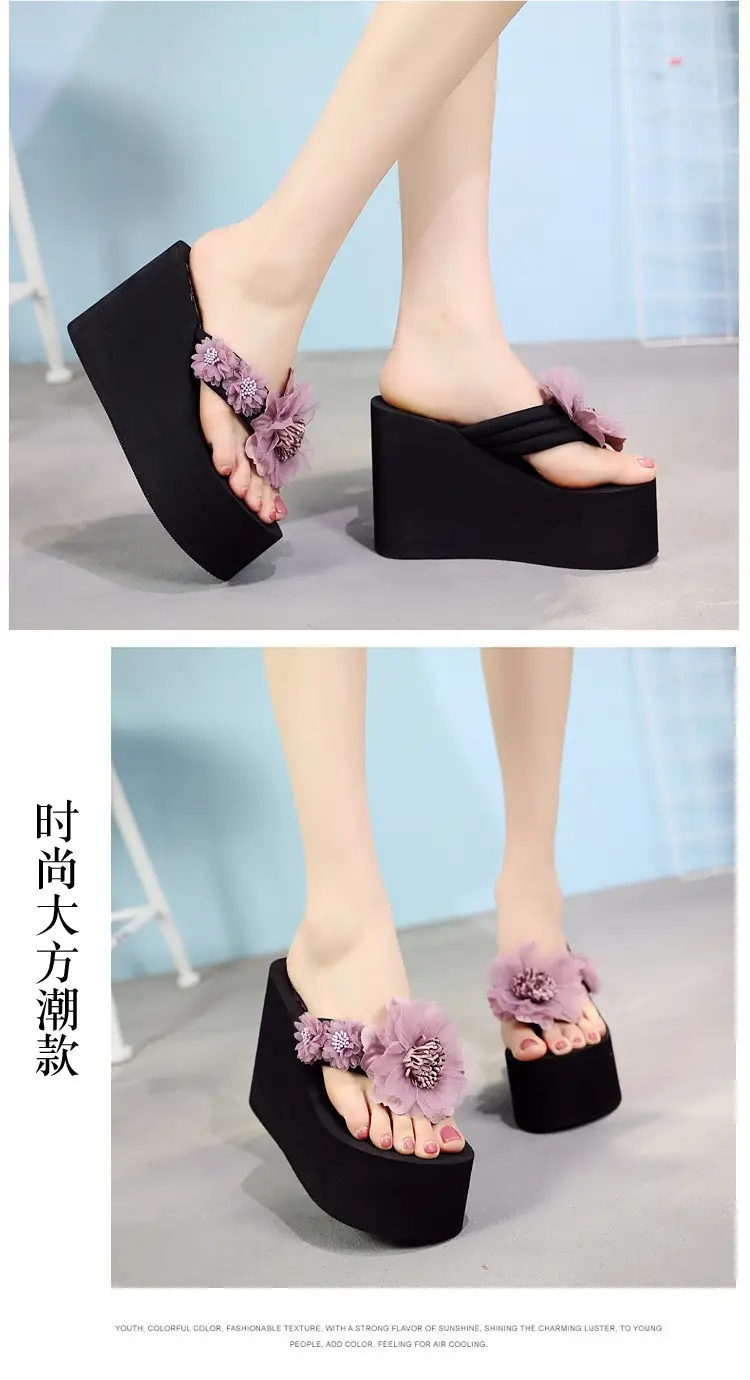 Blue Flower Thick Heel Slippers for Women — feature 8